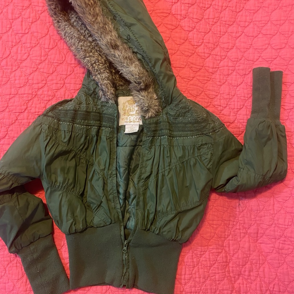 Green wet seal womens fur hood jacket
